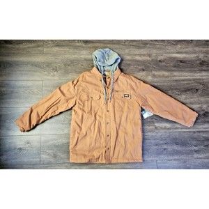Dickies Jacket Mens Size Large Tan Brown Canvas Full Zip Buttons Hooded Work